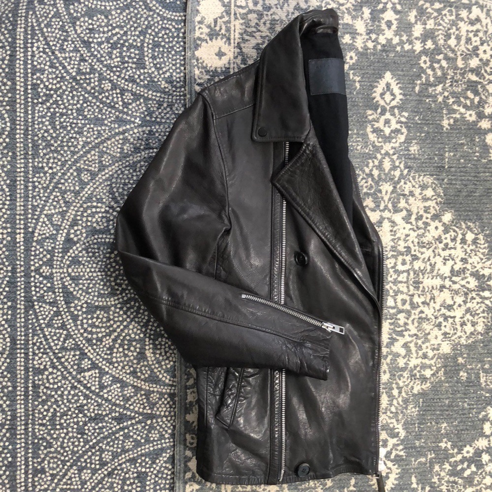 All Saints Glenton leather Peacoat - Picture 2 of 3